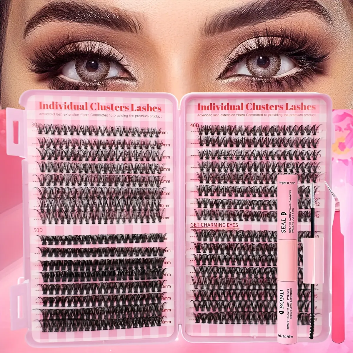 640 eyelash extension kit - DIY Eyelash Extensions, D-roll, 3D waterproof, DIY Personal Lashes, Fluffy eyelash clusters, suitable for daily gatherings, 9-18mm, 30D-80D thickness, with adhesive pen and eyelash clip, cat eyes, natural styles