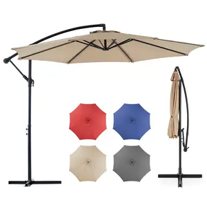 10ft Offset Outdoor Patio Umbrella, Easy Tilt & Crank, Adjustable Polyester Shade for Garden, Backyard, Poolside