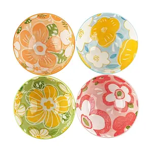 Golden Lion Ceramic Rice Bowls Set of 4, 11.4cm Small Dessert Bowls, Assorted Colors, Giftable