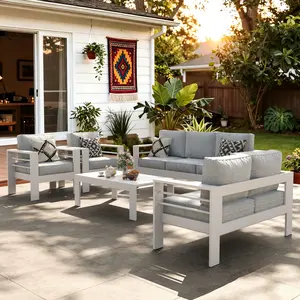 LayinSun Outdoor Aluminum Furniture Set, Patio Sectional Conversation Chat Sofa Modern Seating Set with Coffee Table