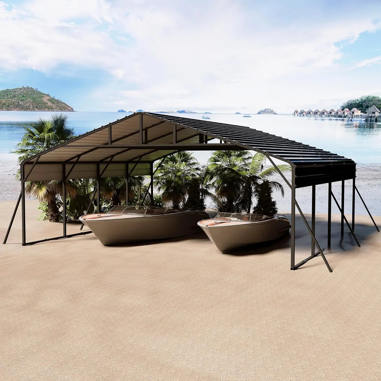 Tall Garage Kit 20X20 FT Heavy Duty Metal Carport Galvanized Steel Roof with Enhanced Base for Cars Trucks Tractors Boats