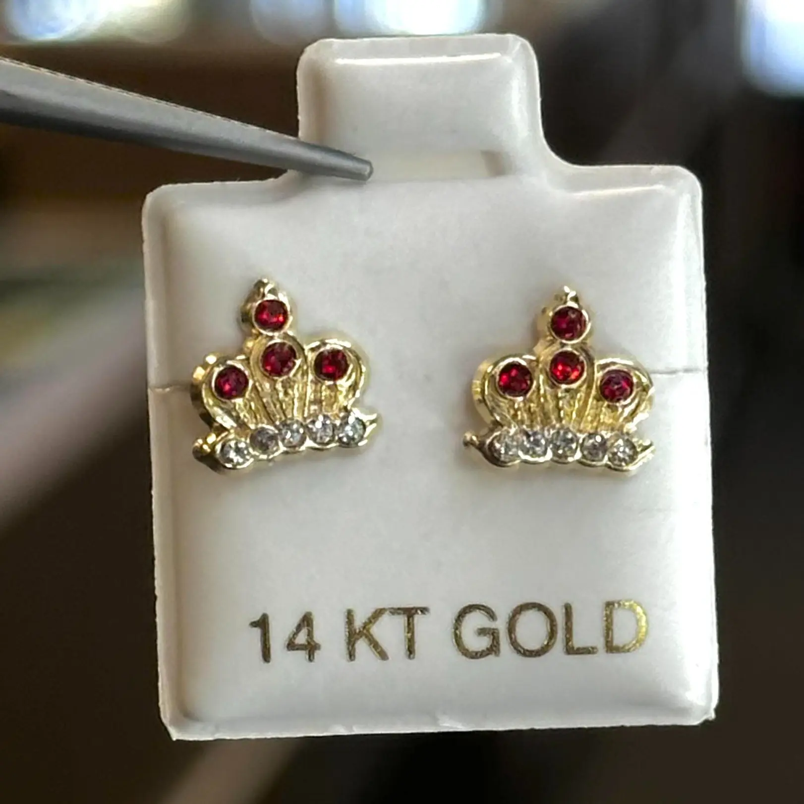 14k RED CZ CROWN EARRINGS