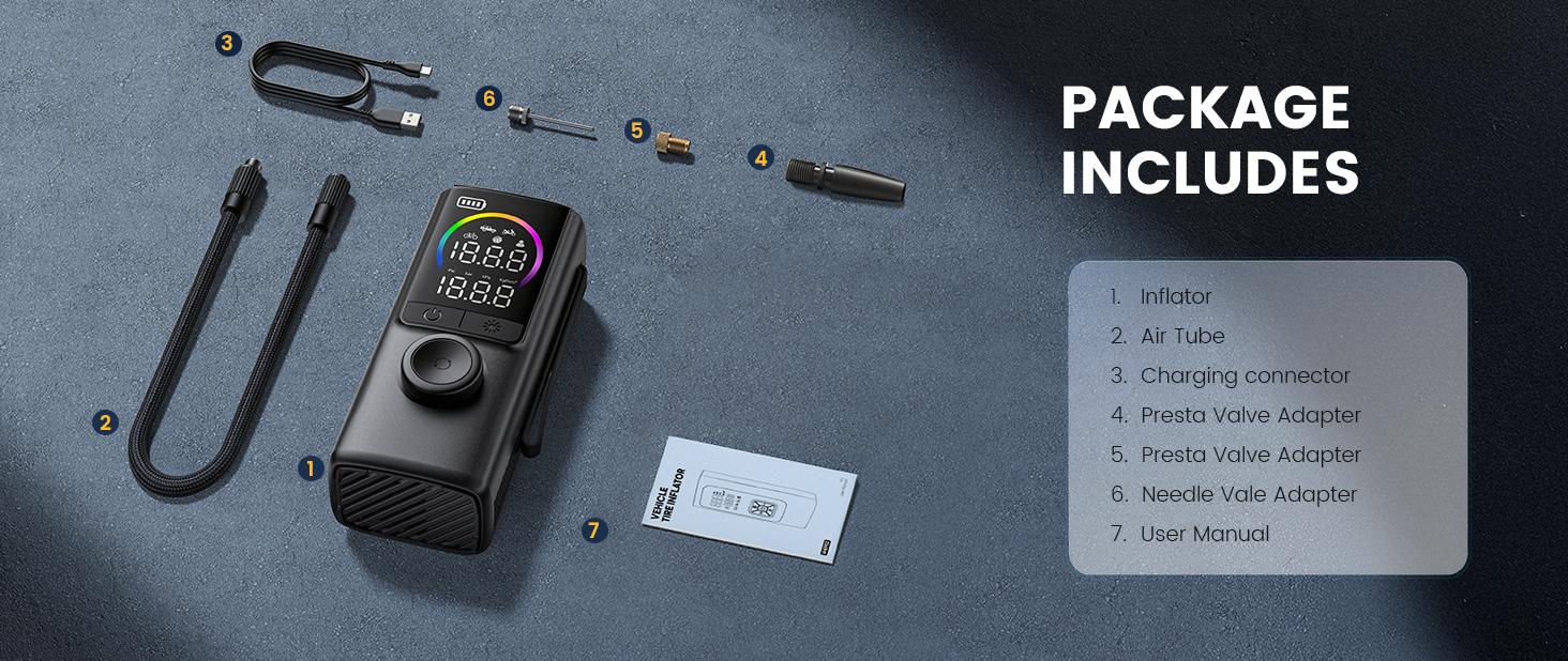 Lamicall 3in1 Portable Car Tire Inflator  - [150 PSI ] [4X Faster]Air  Compressor,Cordless Car Air  Pump with Rechargeable  Battery, Digital Display  Pressure Gauge,LED Light,  for Cars, Motorcycles,  Bike, Ball