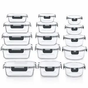 AISOON 24 Piece Set High Borosilicate Glass Food Storage Containers with Lids, 12 Pack Airtight Leakproof Meal Prep Containers, BPA-Free, Microwave, Oven, Freezer & Dishwasher Safe, Black