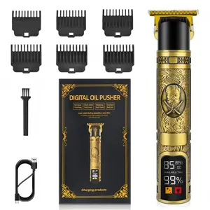 Professional Vintage Engraving Digital Beard Trimmers Kit, 1 Box Beard Shaver with 6 Counts Limit Combs & Brush, Hair Trimmer for Salon & Home Use, New Year & Winter Gift, Christmas Gift, Stocking Fillers