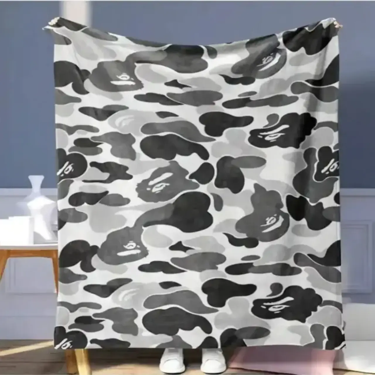 Camo Shark Streetwear Blankets Soft Cozy Plush Flannel Bed Blanket for Teens Adults, Lightweight Warm Blanket for Couch Sofa Bedroom Decor, Dorm Room, Hypebeast Gifts, Birthday Holiday Gifts