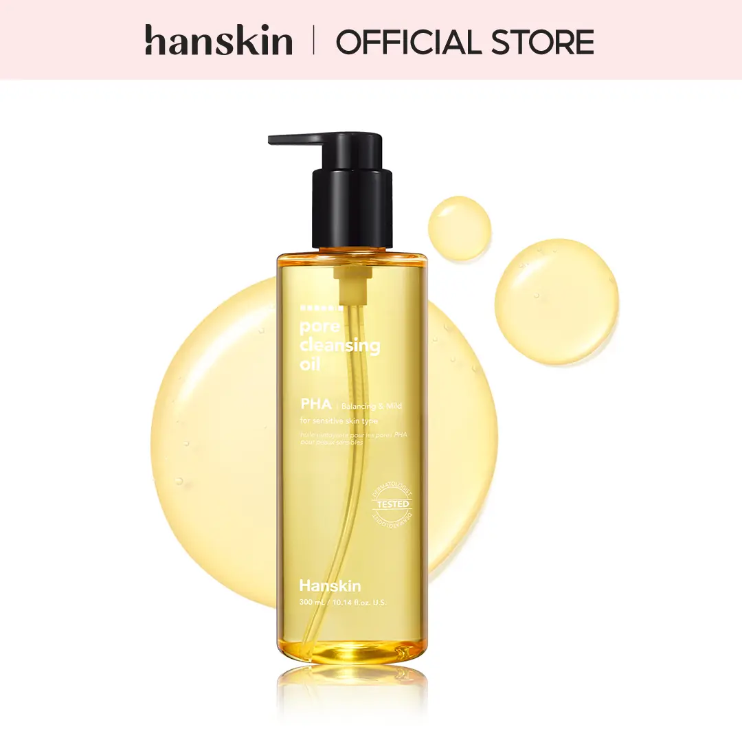 Hanskin PHA Pore Cleansing Gel - Korean Skincare Waterproof Makeup Remover, Gentle Exfoliating Cleanser with Olive, Grape Seed, Tea Tree, Pore Care for Dry Sensitive Skin, 300ml