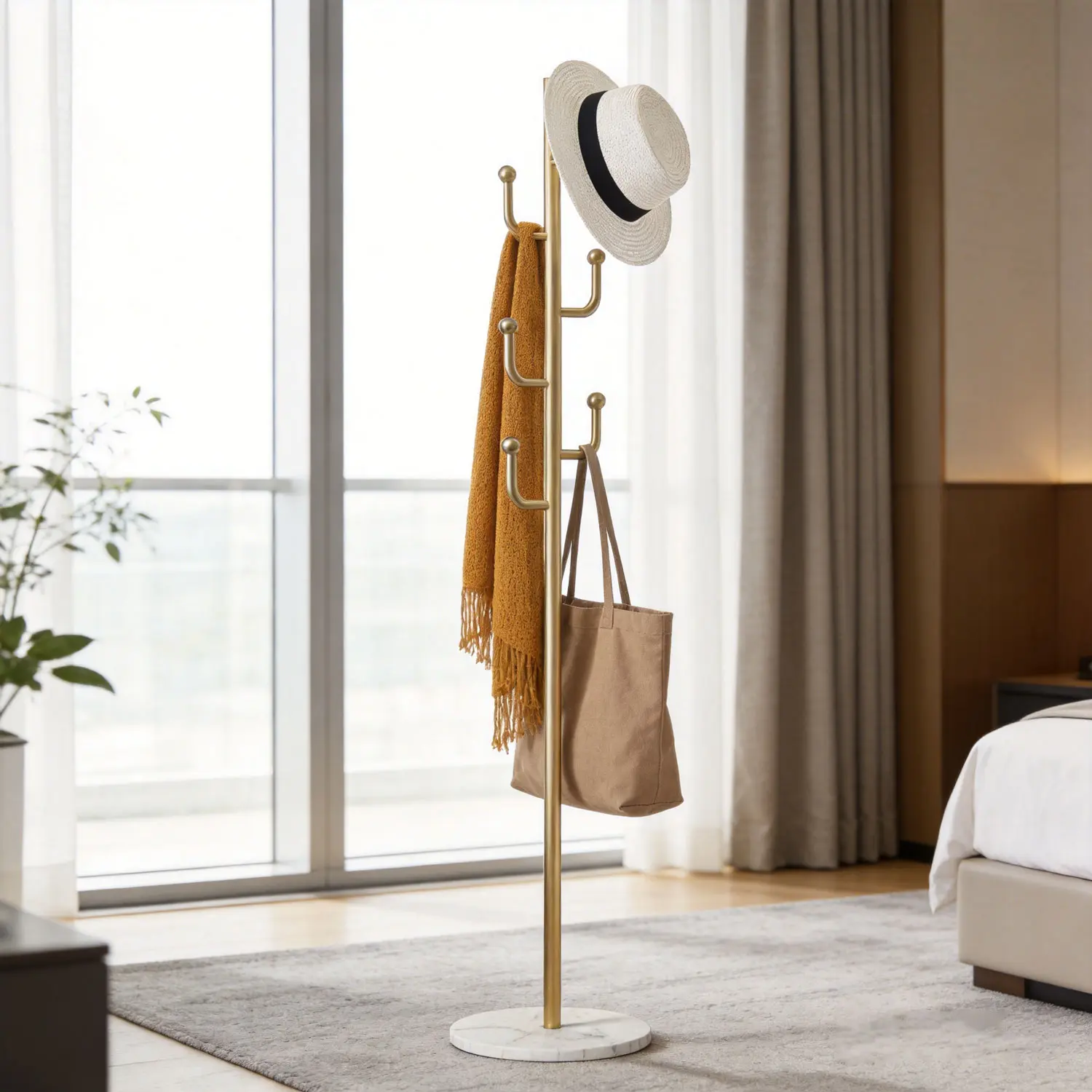 Desert Theme Cactus Branch Standing Hat Rack with Marble Base - Sturdy Home Organizer, Space Saving Hangers, Hangs Multiple Items for Jackets, Hats, Bags, Jumpers, Suitable for College Students' Dormitory Room, Storage Organization, Corridor