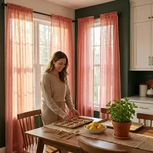 Window Wear 4 Panels 52X84Inch Fancy Faux Linen 540D Curtains Color Sheer Window Treatment Panels For Living Room Easy Installation Natural Light L21 Home Textile Interior Decoration Accessories curtains curtains for bedroom cortinas para salas