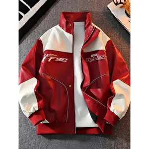 Men's American Vintage Motorcycle Jacket, PU Leather Fabric, Glossy Texture, Durable Easy Care, Outdoor Camping Streetwear