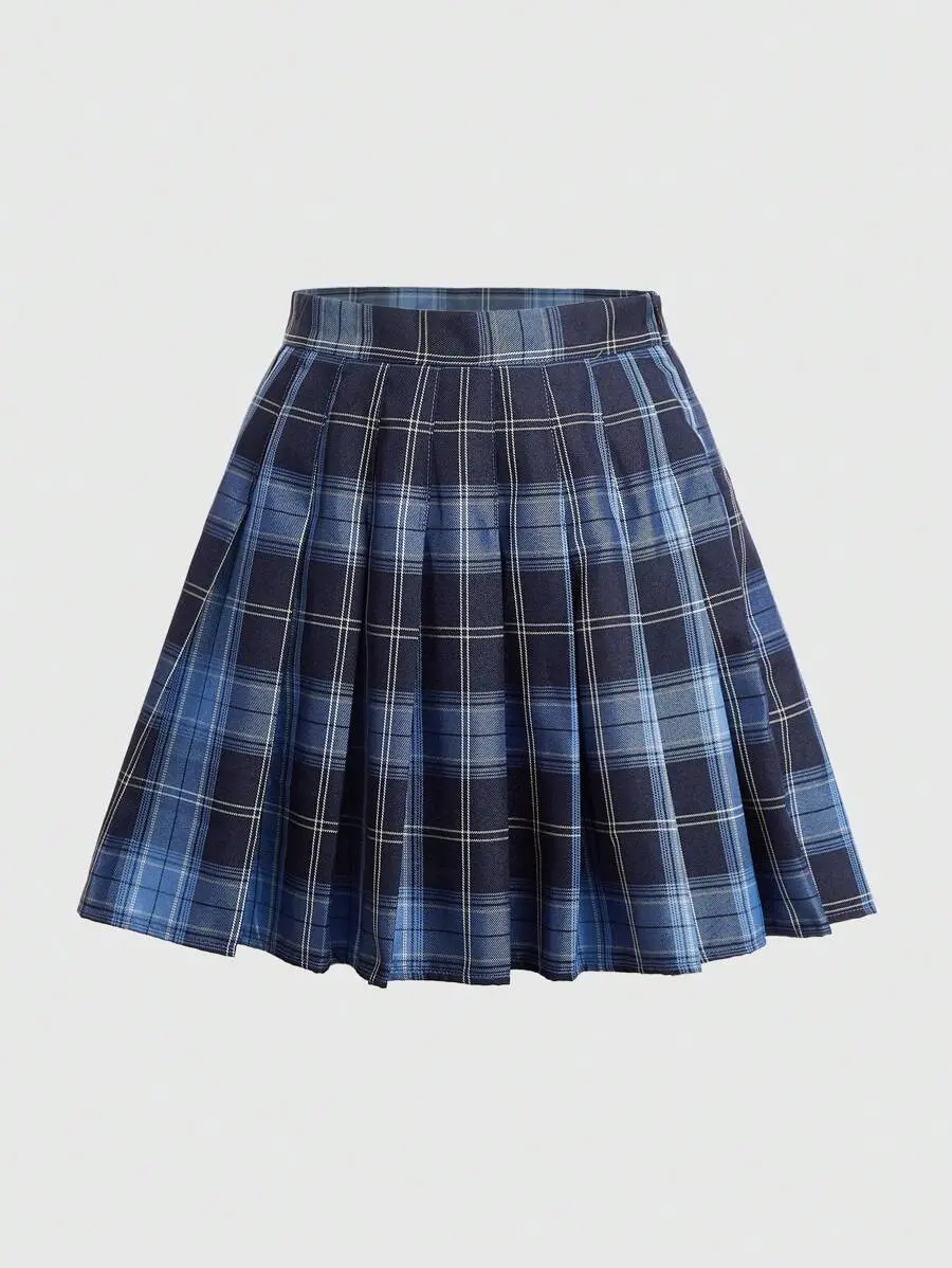 KOOZ J-Fashion Plaid Print Pleated Skirt, School