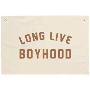 Long Live Boyhood Tapestry, Room Wall Decor Canvas Banner, Beige Tapestry for Bedroom, Easy-Hang with Metal Grommets Adventure Decoration Hanging