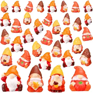 40 Pcs Fall Mini Gnomes Figurine Miniature Fall Resin Statues Thanksgiving Autumn Maple Leaves Pumpkin Mini Resin Gnomes Table Decor for Harvest Indoor Outdoor Garden Plant Pot