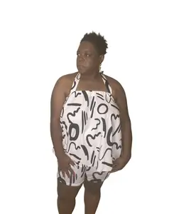 Chic Lounge Short Set - White Polyester Spandex Soft Halter Top Sleeveless Biker Shorts