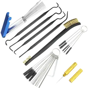 Carburetor Oil Throttle Body Cleaner Kits, 10 Cleaning Needles with 10 Nylon Brushes, 1 Hex Wrench with 4 Cleaning Hooks with 1 Double-Head Brass Polishing Brush