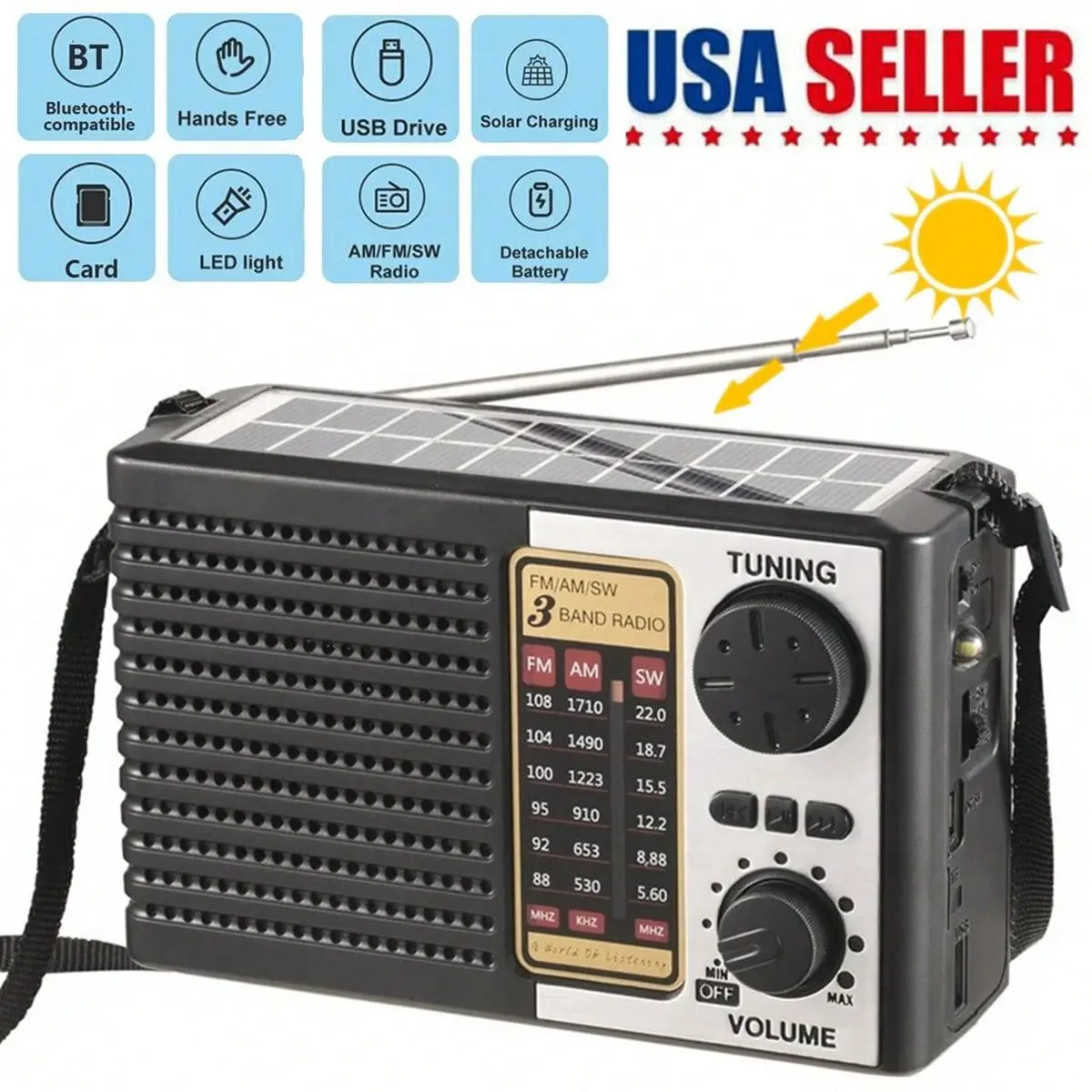 Solar Powered Emergency Radio, Portable ABS Hand-Crank AM/FM/SW Receiver with LED Flashlight, Power Bank, and TF Card Slot for Camping & Hiking, Portable Survival Radio, Outdoor Gadgets For Adults, Usb Power Bank, Tf Card Audio Player, Tf Slot