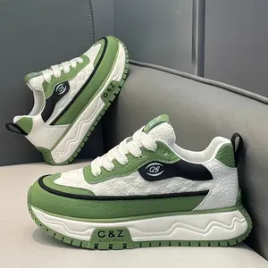 UYCEKK Men's Thick-Soled Sneakers with Non-Slip PVC Sole & Cushioned Comfort - High-Elasticity Lace-Up Low-Top Casual Shoes Suitable for Daily Wear, Outdoor, Gym, - - Upper & Round Toe (Solid Color)