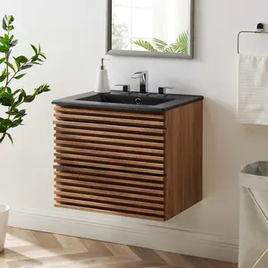 Modway Render 24" Wall-Mount Bathroom Vanity in Walnut Black