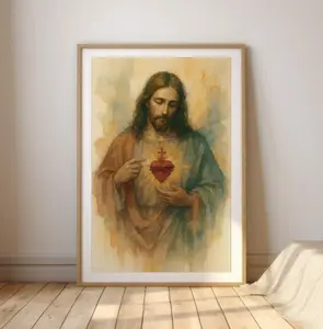 Sacred Heart of Jesus Christian Wall Art, Catholic Art Print, Modern Christian Art, Devotional Watercolor, Religious Home Decor, Faith-Based