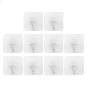10 Packs Reusable Adhesive Hooks,Transparent Heavy Duty Wall Hooks with , Waterproof and Oilproof for Bathroom, Bedroom, Kitchen, Refrigerator Door, Wall and Ceiling