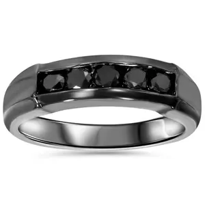 1/2ct Black Diamond Mens Wedding Band 10K Black Gold