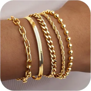 Gold Bracelets for Women,Dainty Bracelets Set for Women Trendy, Gold Bracelets Stack With Beaded, Cuban, Paperclip, Heart, Snake, Rope, Pearl, Cross, Hand Chain, Silver Jewelry Gifts for Women