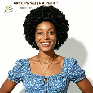 Short Glueless Afro Kinky Curly Wig for Black Women, 1B Natural Black Glueless Wear and Go Pixie Cut Wig, 6 Inch No Lace No Glue Natural Hair Wig, hight Density Natural Hairline, Daily Use