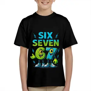 Kid's T-shirt Funny SIX SEVEN 67 gesture robot number character mecha  lightning fun 100% cotton pattern T-shirt for boys and girls  toddler cartoon T-shirt, teen boy clothing gift  G-62