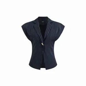 Cider V-neck Stripe Metal Detail Oversized Blazer Vest