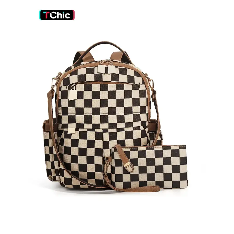 2N1 Checker Plaid Pattern Backpack Tassel with Wallet plaid backpack - TikTok Shop main image 4