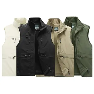 Men's Stand Collar Multi-Pocket Vest, Breathable Mesh Sleeveless Jacket, Outdoor Casual Spring/Autumn Wear