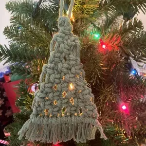 Macrame Christmas Tree Ornament - Handmade 8 1/2in Long & 3 1/2in Wide with Tassels and Decorative Elements