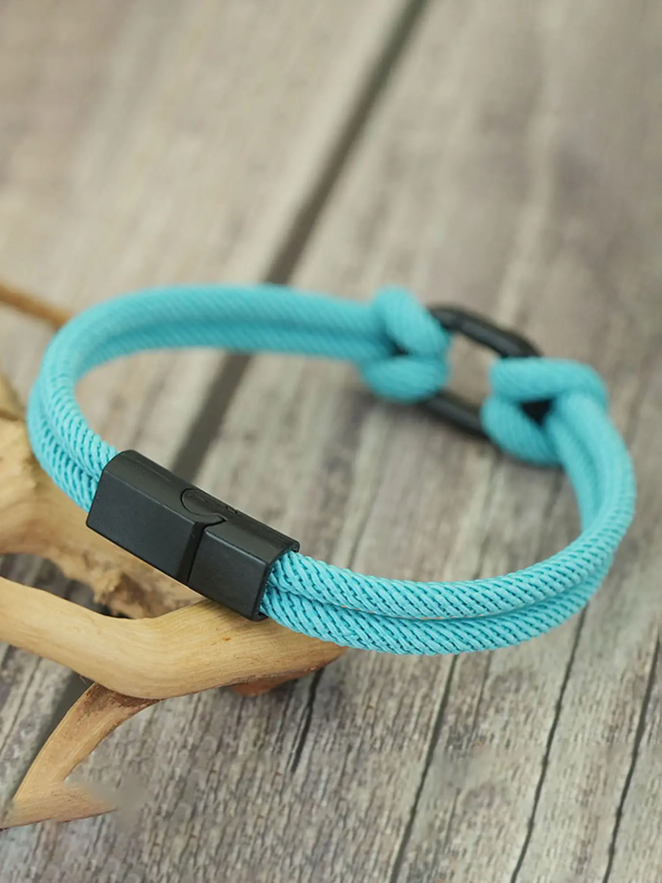 Men's Nylon Rope Fashionable Bracelet, Metal Detachable Climbing Buckle Magnetic Clasp, Outdoor Survival Gift, Dual Layer Ribbed Design