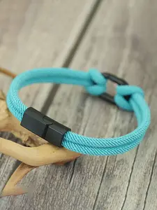 Men's Nylon Rope Fashionable Bracelet, Metal Detachable Climbing Buckle Magnetic Clasp, Outdoor Survival Gift, Dual Layer Ribbed Design