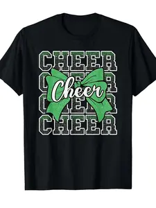 Stylish Green T-Shirt for Cheerleaders Featuring a Coquette Cheer Bow Design.This Comfortable Tee Has a Round Neck And Short Sleeves, Suitable for Both Men And Women, Reflecting The Latest Street Trends
