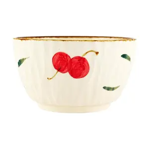 Golden Lion Cherry Series Ceramic Bowl 11.4cm - Cute Fruit Dessert Bowl for Ice Cream, Soup, Snacks - 340ml Capacity