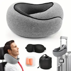 Memory Foam U-Shaped Travel Pillow with Eye Mask & Earplugs - Neck Support for Airplane, Car & Office