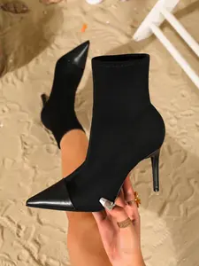 Women's Fashion Sexy Pointed Toe Stiletto High Heels, Elegant Flannelette Ankle Boots, All Season Comfortable Shoes, Stiletto Heeled Boots