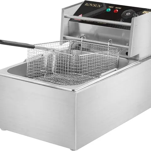 ROVSUN 11.4QT/10.8L Countertop Stainless Steel Electric Deep Fryer with Basket, 2500W Fast Heat, 60Hz 110V Plug, Heat-Safe Handle, Temperature-Adjustable Lid, 17.3"L x 11"W x 12.2"H, 8.6lbs Kitchen Appliance for French Fries, Donuts