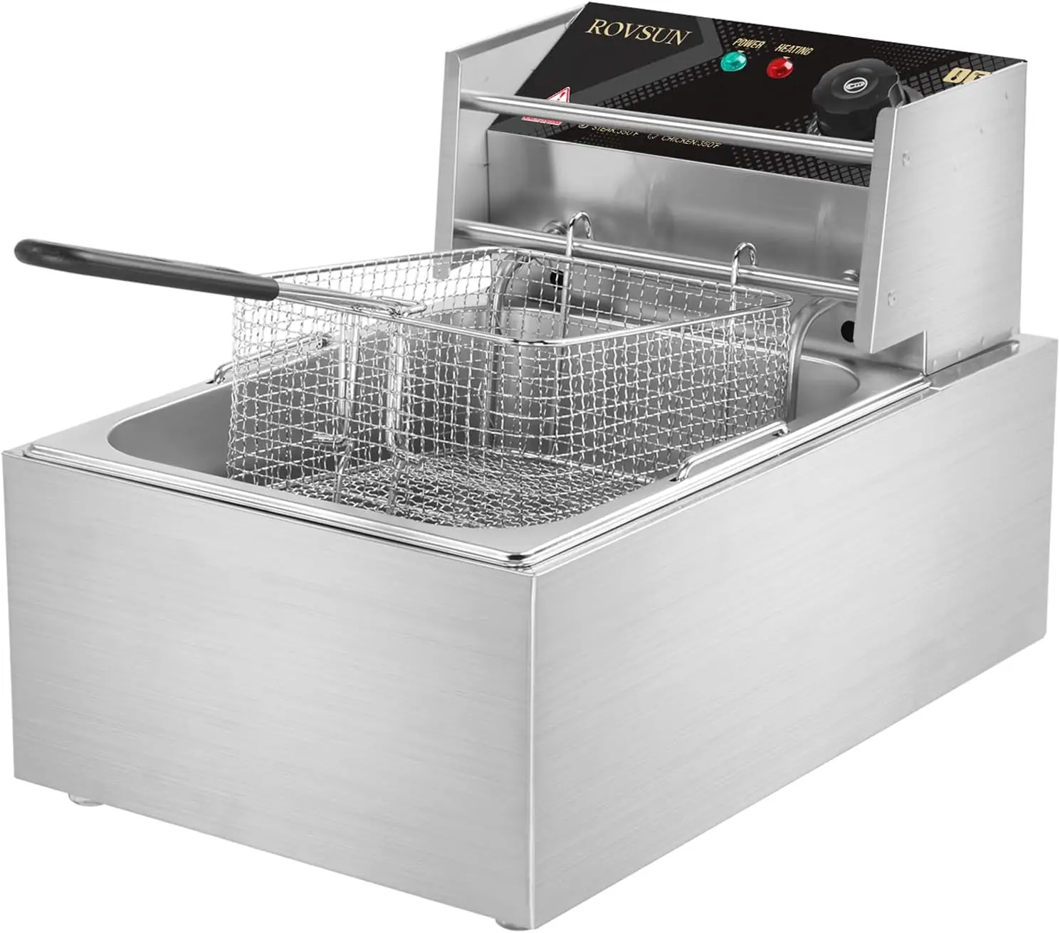 ROVSUN 11.4QT Electric Deep Fryer w/Basket & Lid, Countertop Kitchen Frying Machine, Temperature Adjustable Stainless Steel French Fryer for French Fr