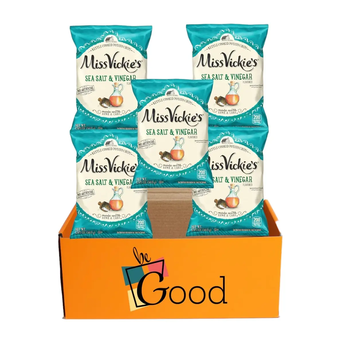 Miss Vickie's Salt & Vinegar Kettle Cooked Potato Chips, 1.375 Oz Bags With Gift Box,  (Pack of 5) Snack Crunchy Tangy Crispy