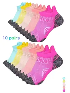 10 pairs of men's and women's comfortable sports fitness socks, Athletic running socks, breathable, odor-resistant, sweat-absorbing, durable, with pull tabs, colorful, perfect for daily casual wear