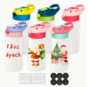 6pcs, 12oz Sublimation Tumblers Bulk, Heat Press For Print, Sublimation Tumbler Cups With Handle, Straight Double Wall Sublimation Water Bottle Blanks