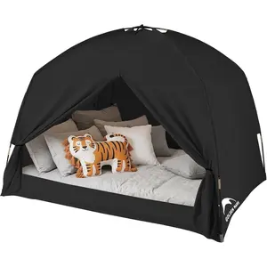 Bed Tents for Kids and Adult, Portable 100% Breathable and 93% Blackout Toddler Dream Play Tent, 3 Doors Big Privacy Space Sleeping Canopy for Floor or Twin Full Queen Sizes Bed (Black, Twin-Size)
