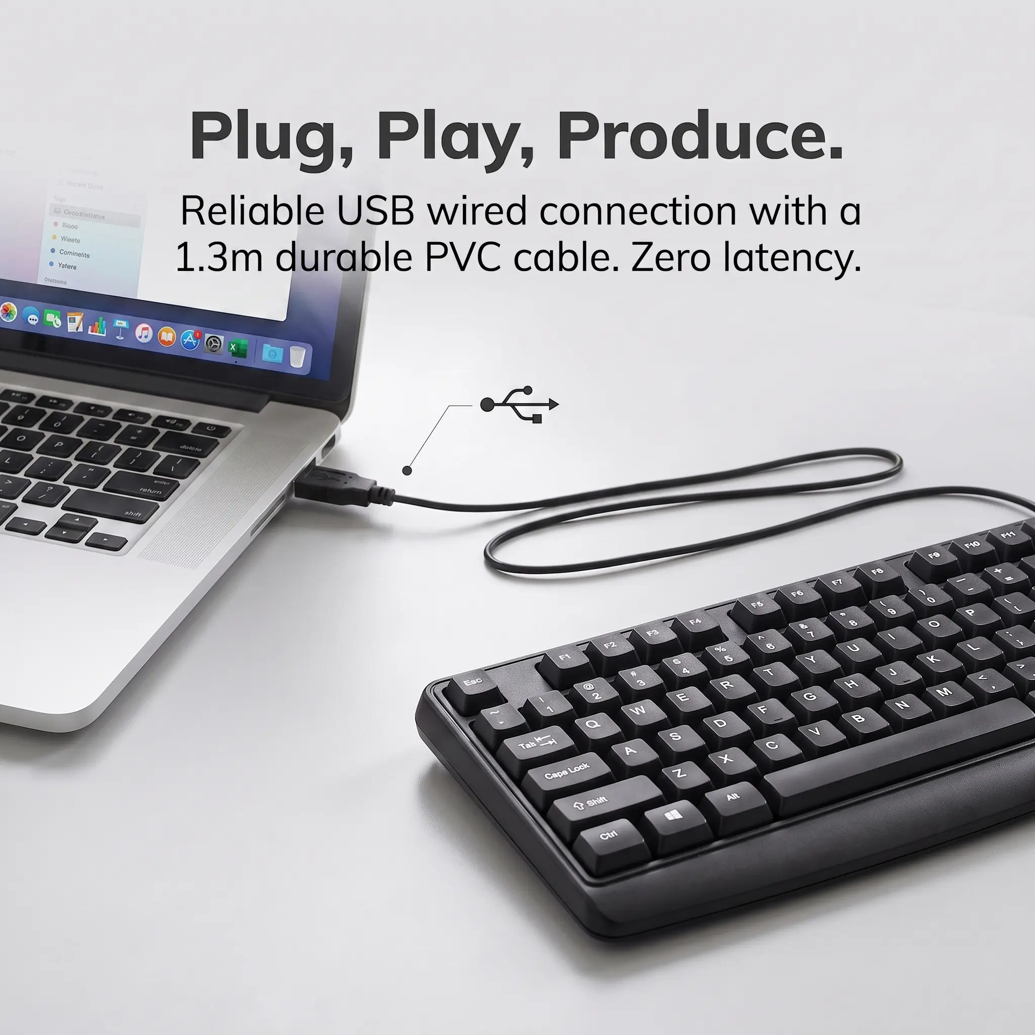 AOC Full-Size Wired Ergonomic Keyboard - Sturdy ABS Material, Sensitive Silver-Paste Conductive Film, 10M Keystroke Life, Classic Home-Office Look, Plug-and-Play for School & Work