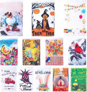 12 Pack Seasonal Garden Flags, One-Sided 12 x 18 Inch Yard Flags, Small Garden Flag for Outside, Fall Winter Halloween Christmas Outdoor Flags,