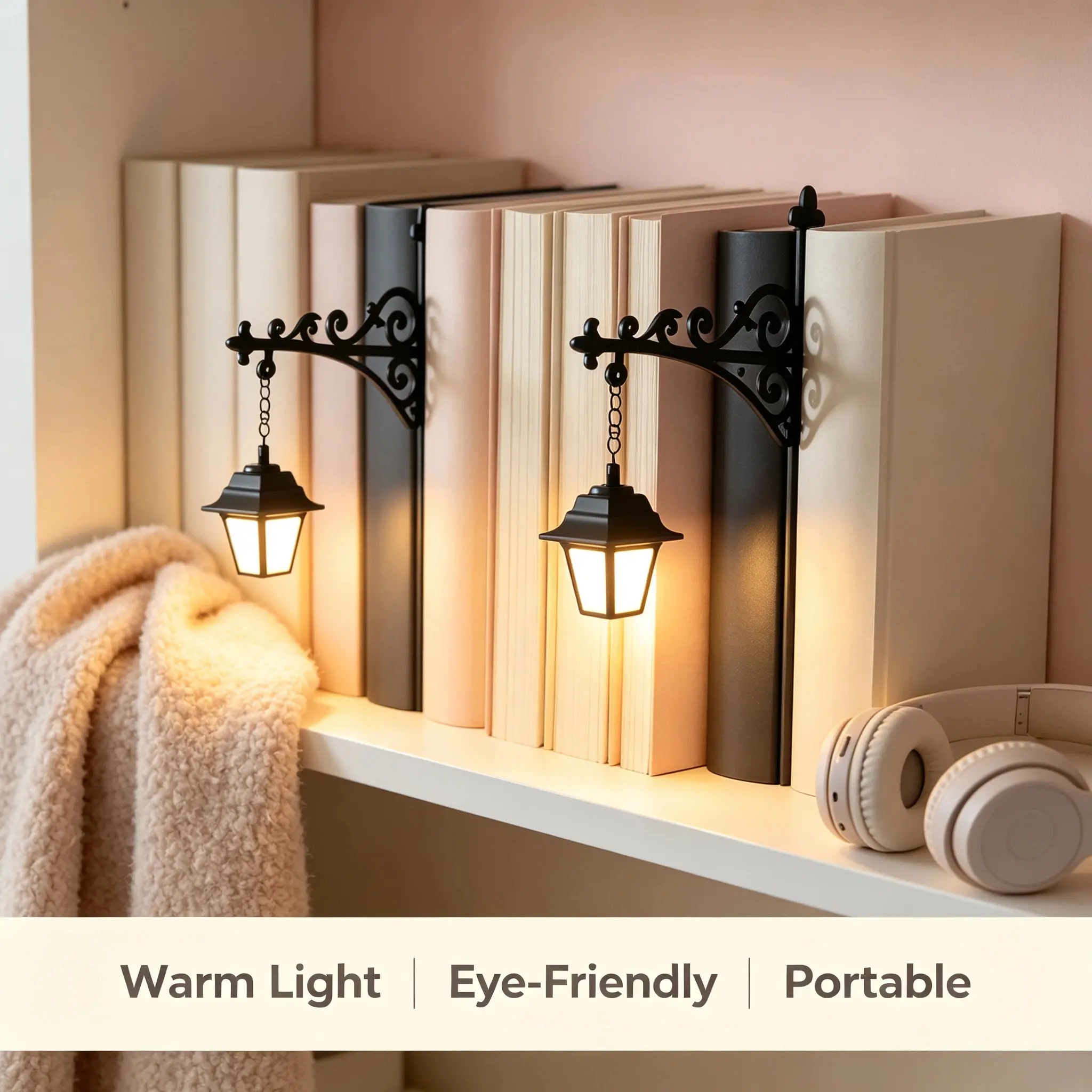 Library Lantern Decorative Bookshelf Lighting, Reading Book Shelf Lights for Bookworms, Antique Led Books
