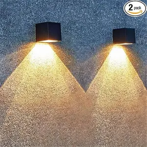 Solar Wall Lights Outdoor,Square Modern Solar Wall Sconce Lights, IP65 Waterproof Solar Fence Lights, Solar Outdoor Lights