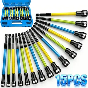 15Pcs Long Magnetic Nut Driver Set for Impact Drill | 6 Inch Long Nut Driver Set | Metric | 1/4 Inch Hex Shank | Cr-V Steel ,Durable for Professional Projects