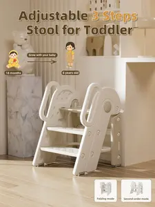 Toddler Step Stool for Bathroom Sink,Adjustable 3 Step Stop for Kids with Handles,Toilet Stool Potty Training,Foldable Step Stool for Bedroom Kitchen Counter,Plastic Ladder for Toddlers Beige